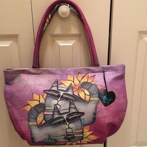 Large Canvas Tote w/ Whimsical Cats -NWT